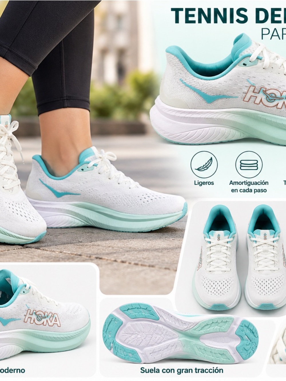 Hoka Women's Athletic Shoes - White and Teal